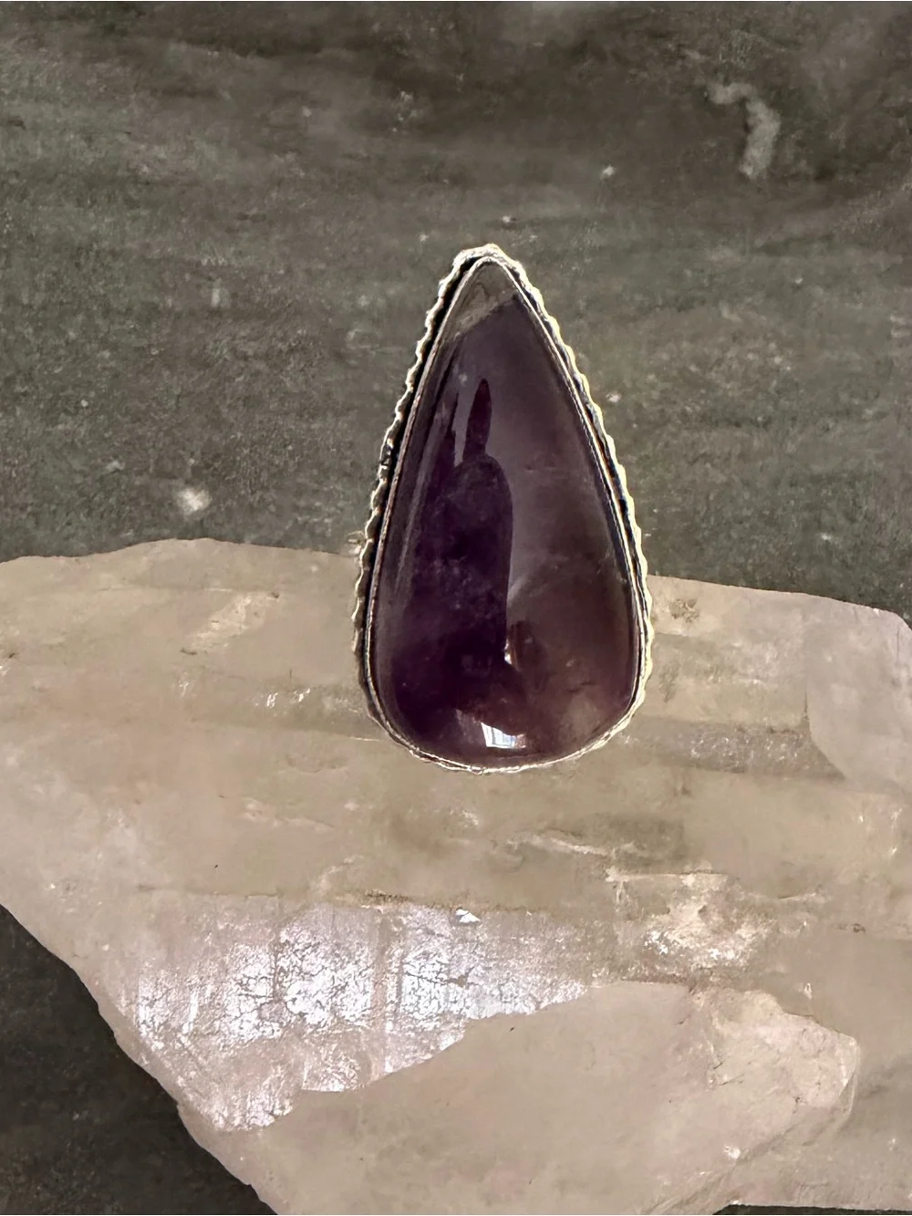 Genuine Amethyst Teardrop Large Statement Ring 9